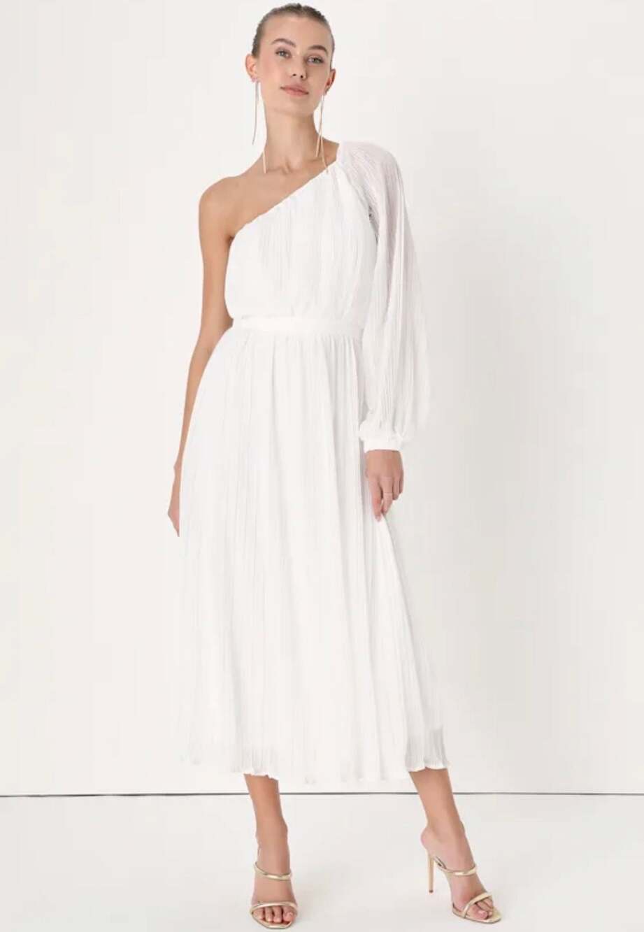 Lulus Always Loving You White Pleated One Shoulder Midi Dress NWT Small